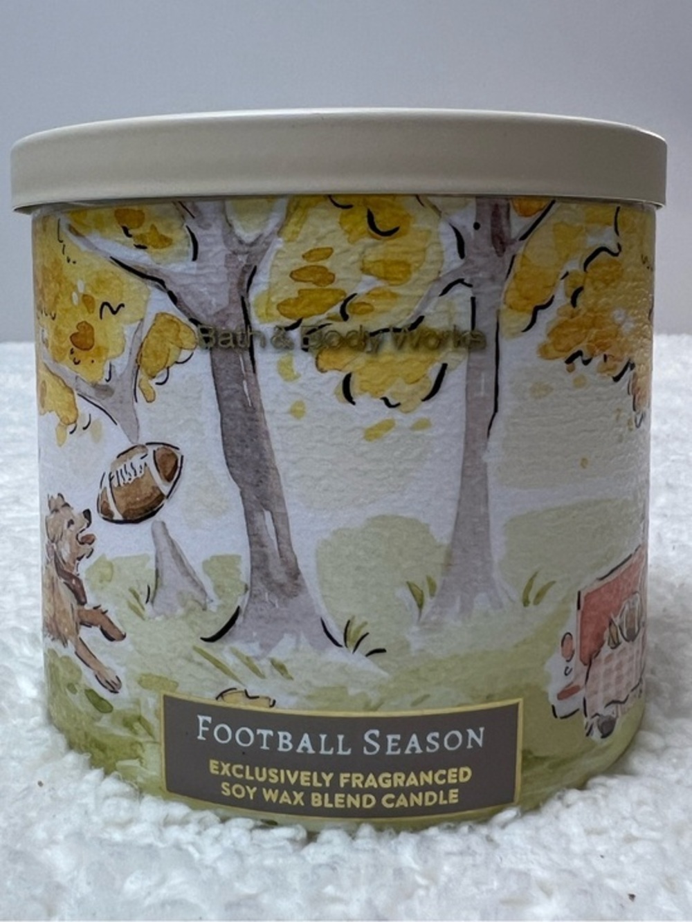 Bath & Body Works "Football Season" 3-Wick Soy Candle - Cream/Yellow